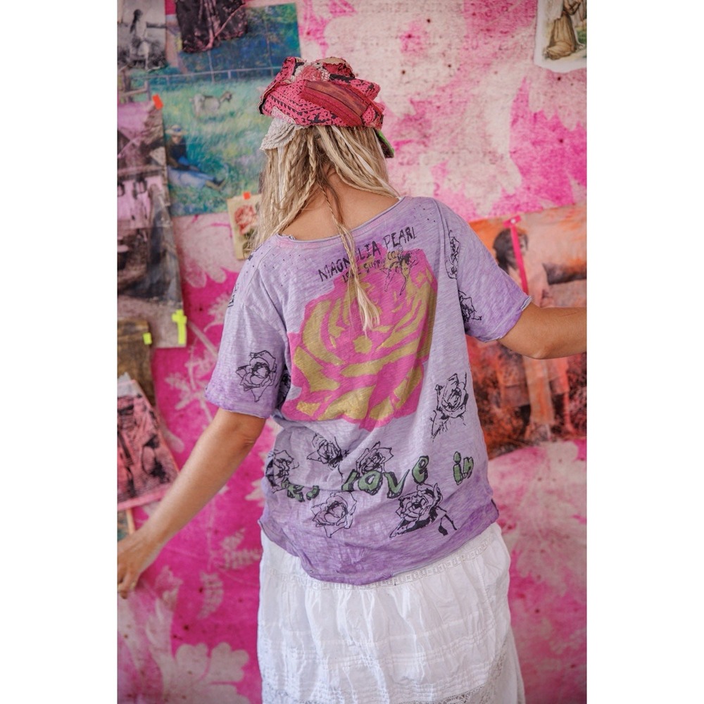 NWT Magnolia Pearl Purple Mermaid Love Letters Tee Hand Distressed One Size OSFM - Picture 2 of 16